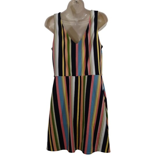 BCX Multicolor Striped Sleeveless Button Accent Dress Women Size XL V-neck - Picture 3 of 10